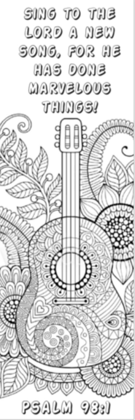 Music guitar adult coloring bookmarks sing to the lord a new song religious bible verse all same design for large groups art music themed worship leader gifts bulk count
