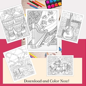 Music bookmarks pdf coloring page instant download