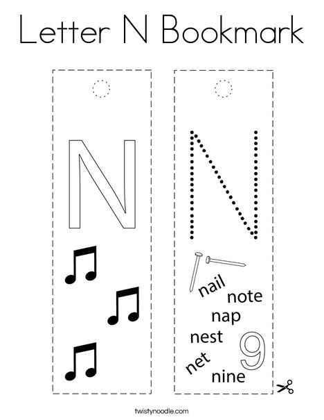 Letter n bookmark coloring page