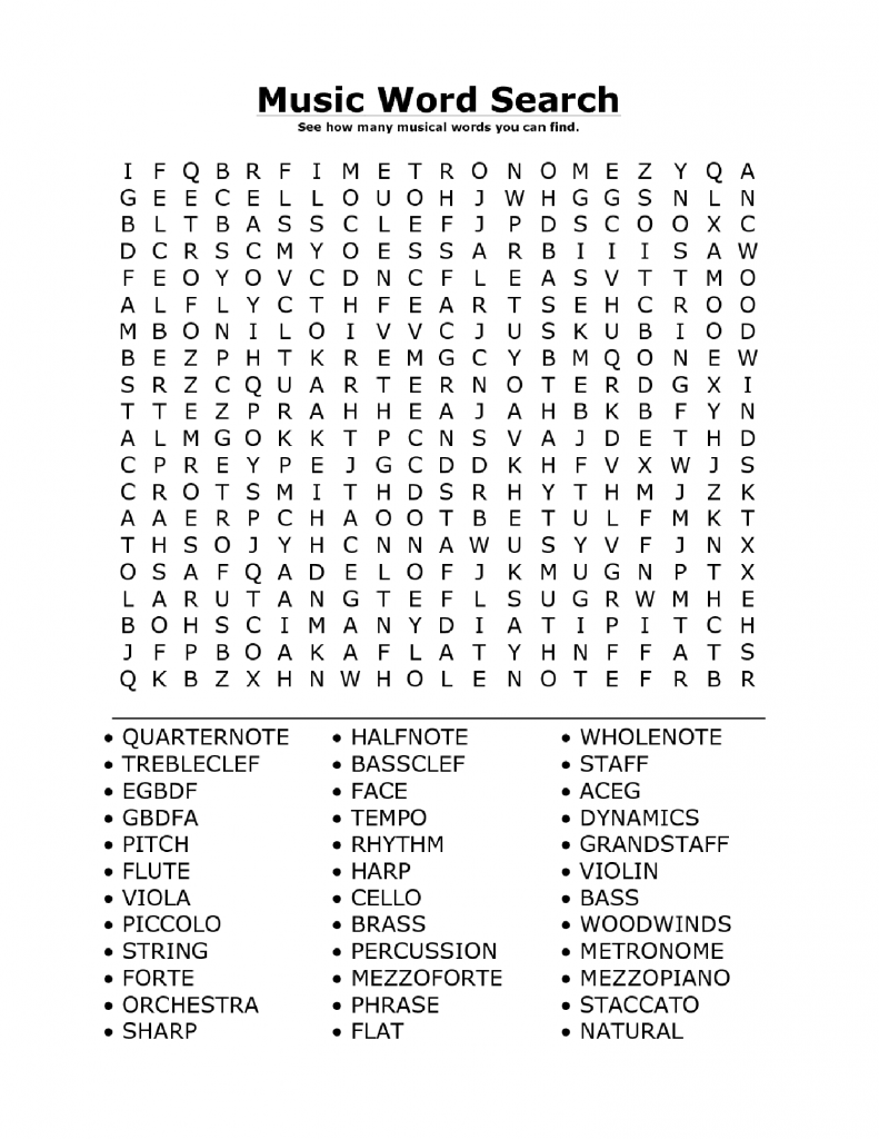 Word search for kids music worksheets music word search music theory worksheets