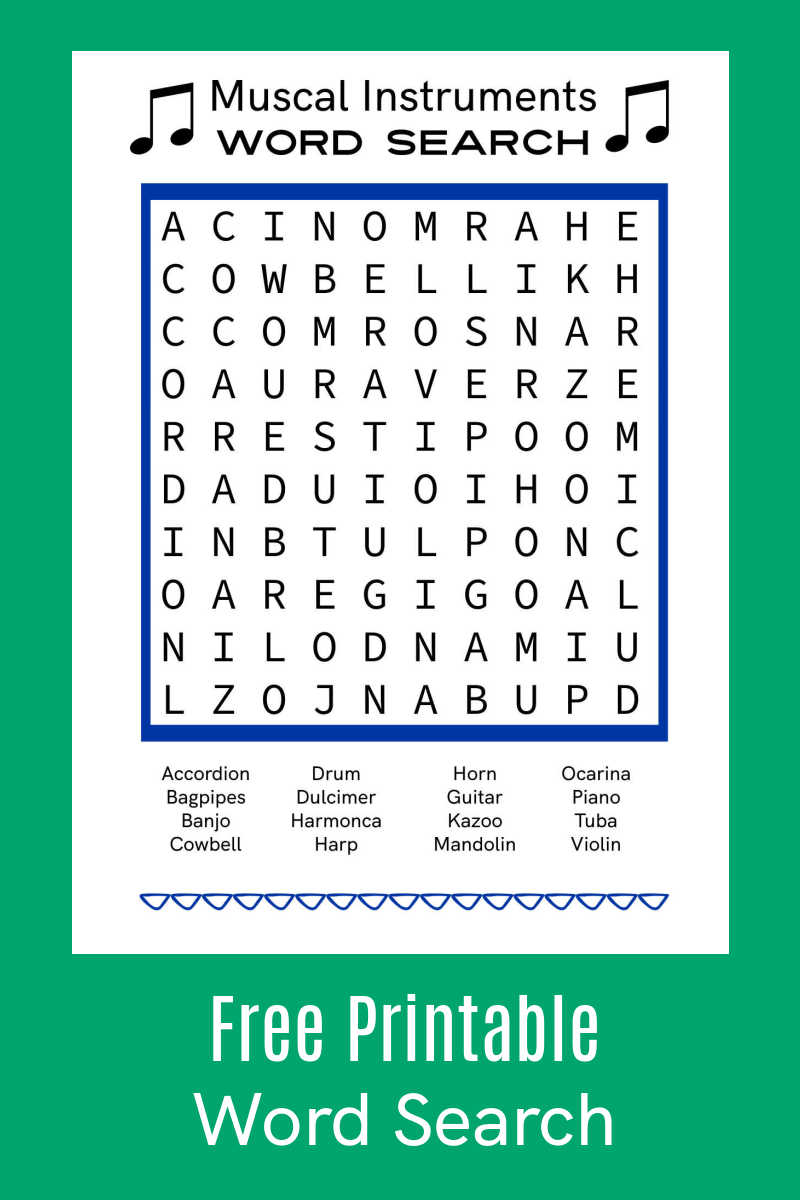 Free printable musical instruments word search