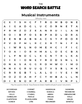 Printable musical instruments word search
