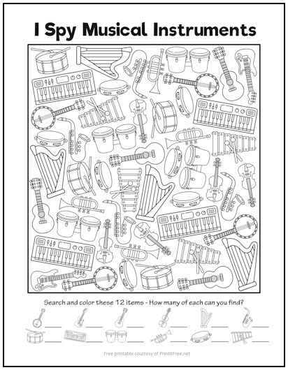 I spy musical instruments picture activity print it free