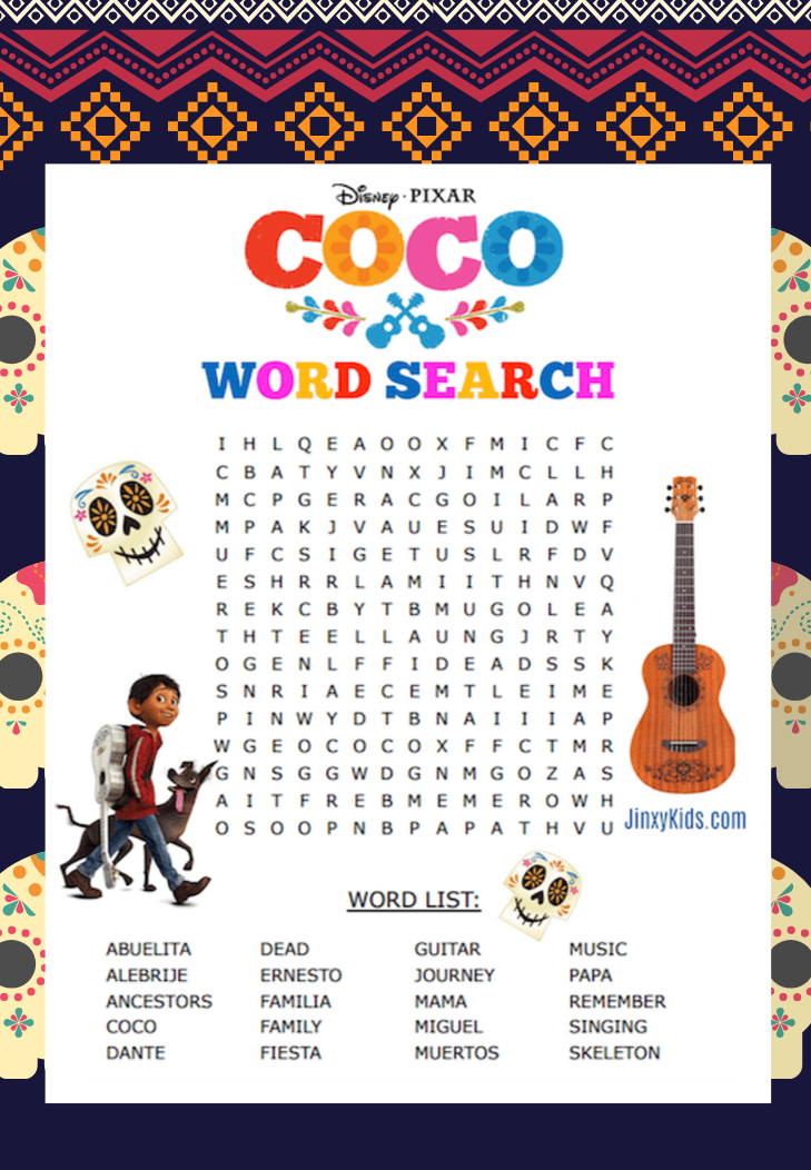 Free printable coco word search puzzle