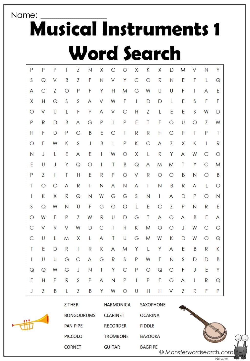 Musical instruments word search