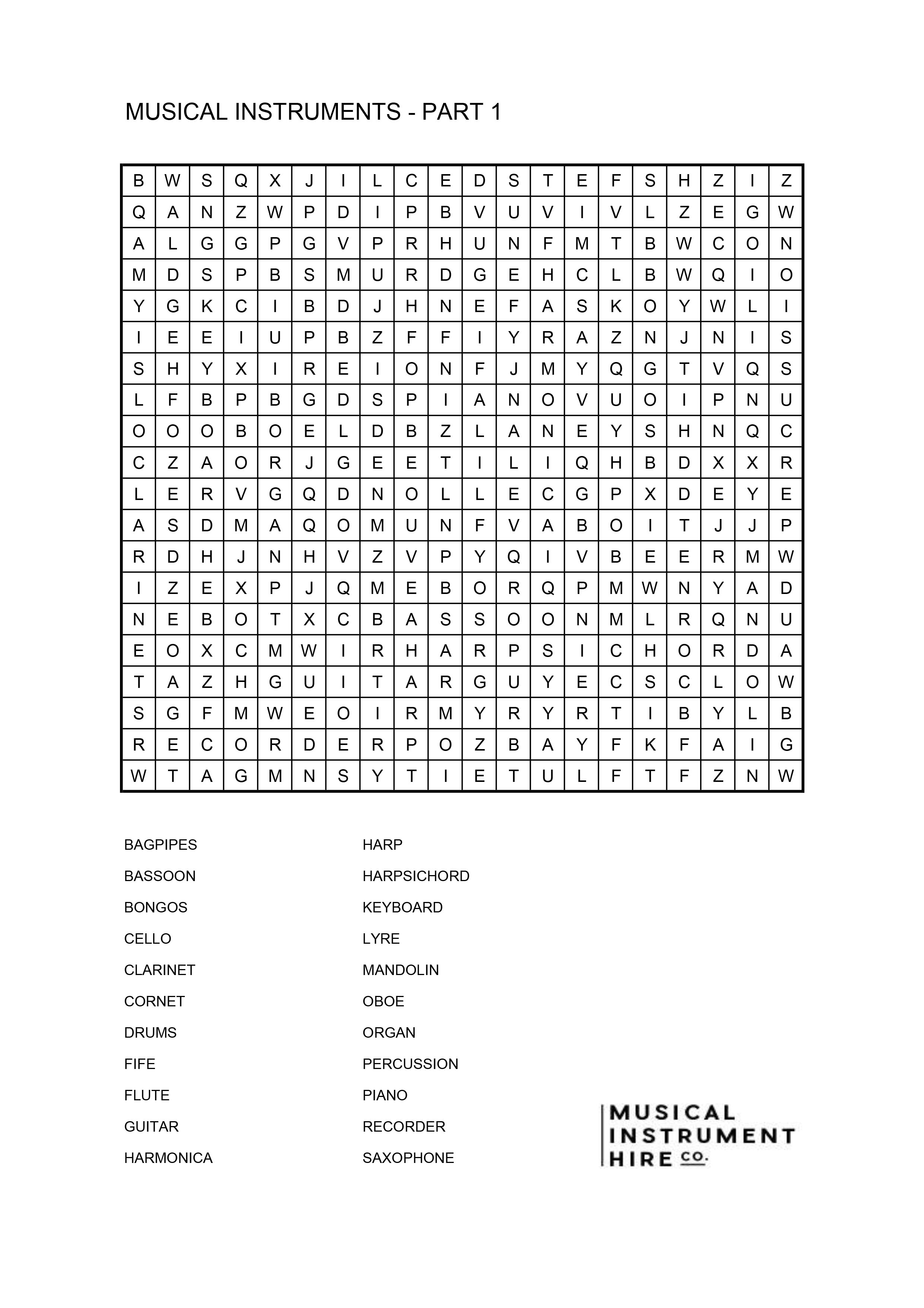 Free music word search puzzles