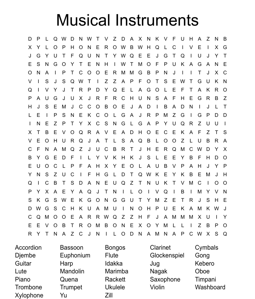Musical instruments word search