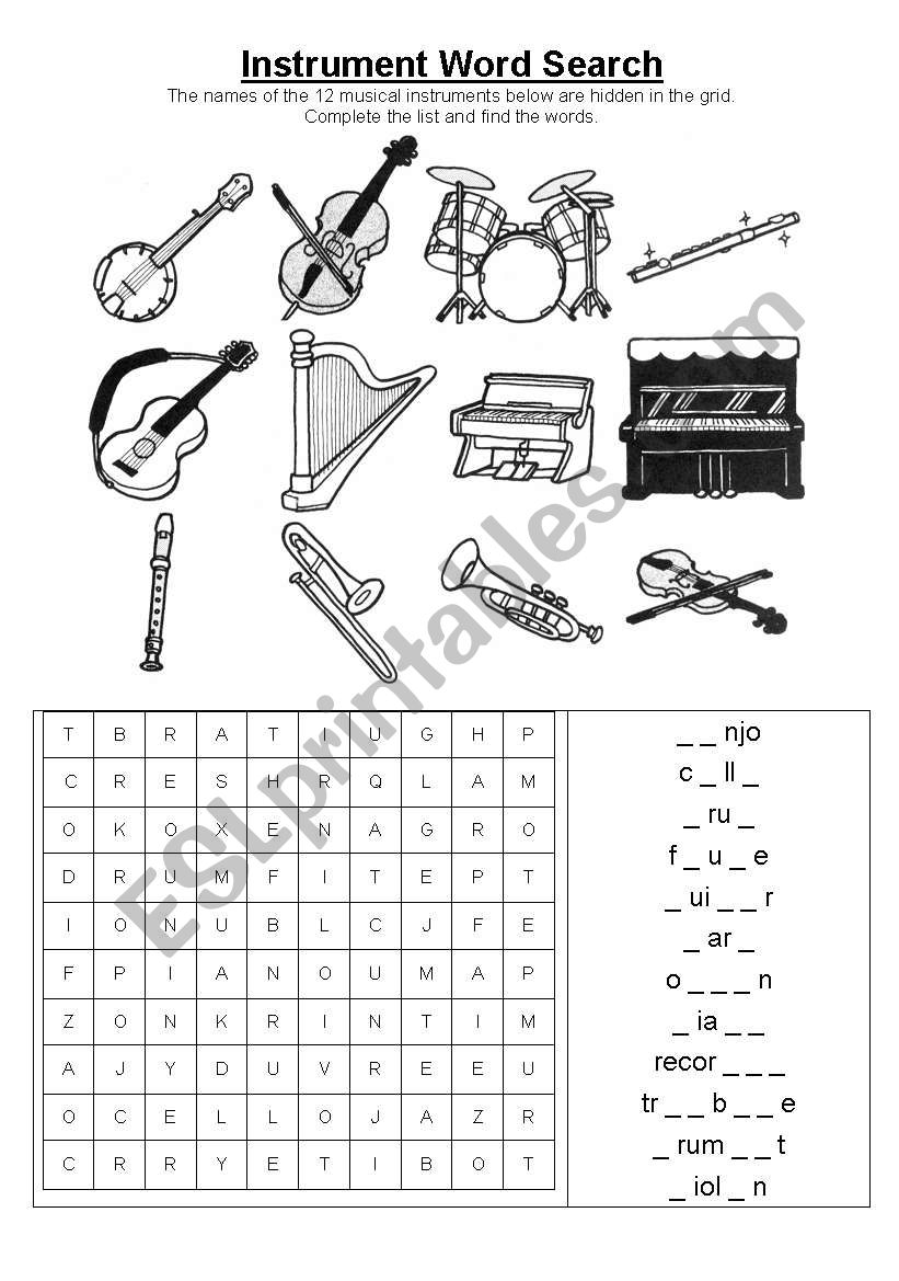 Musical instrument word search