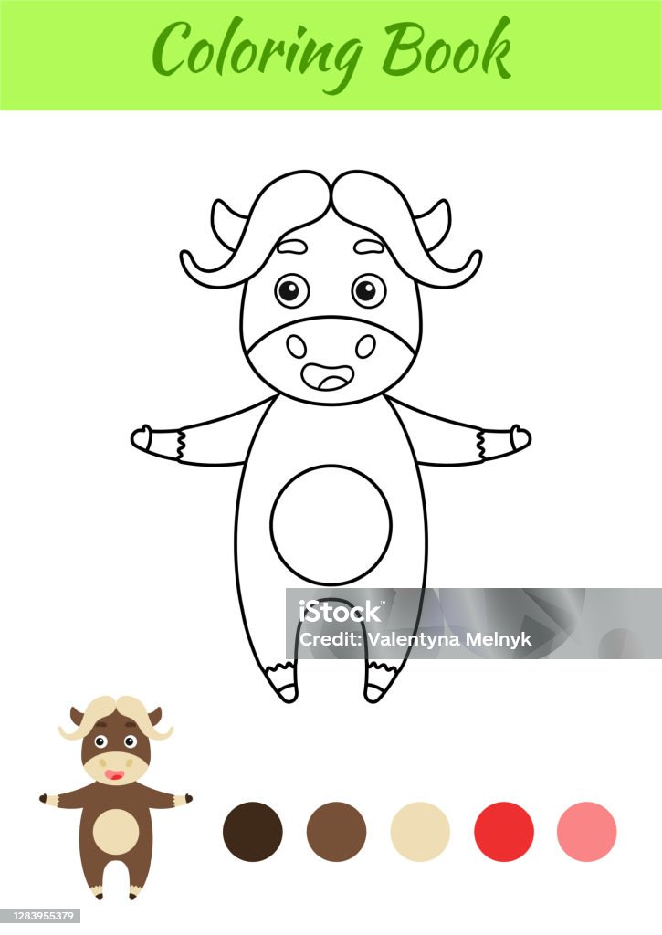 Coloring page happy musk ox coloring book for kids educational activity for preschool years kids and toddlers with cute animal flat cartoon colorful vector illustration stock illustration
