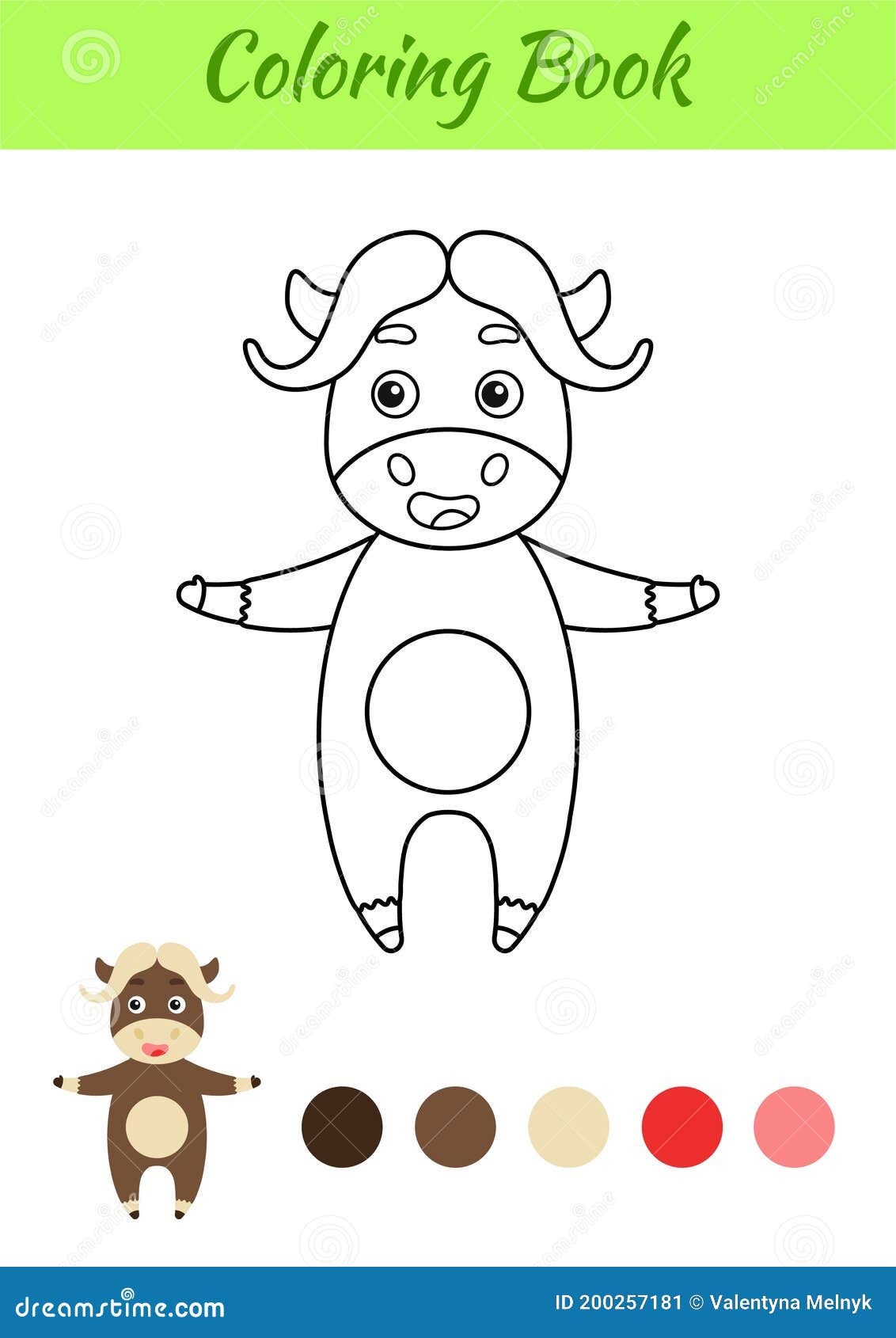 Coloring page happy musk ox coloring book for kids educational activity for preschool years kids and toddlers with cute animal stock vector