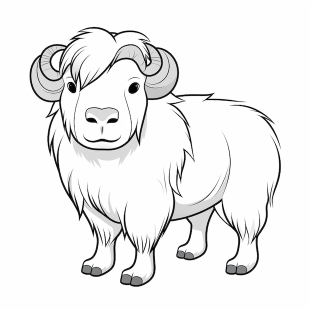 Premium ai image muskox kids learning hand drawn flat coloring book kawaii line art