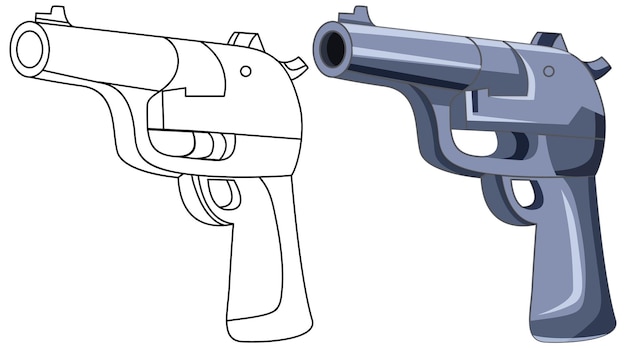 Free vector simple cartoon gun and doodle outline for coloring pages