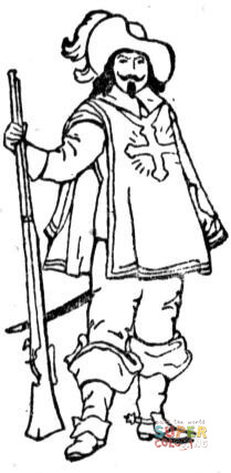 Musketeer with a musket coloring page free printable coloring pages