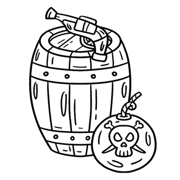 Premium vector a cute and funny coloring page of a pirate bomb gun and barrel provides hours of coloring fun for children color this page is very easy suitable for little