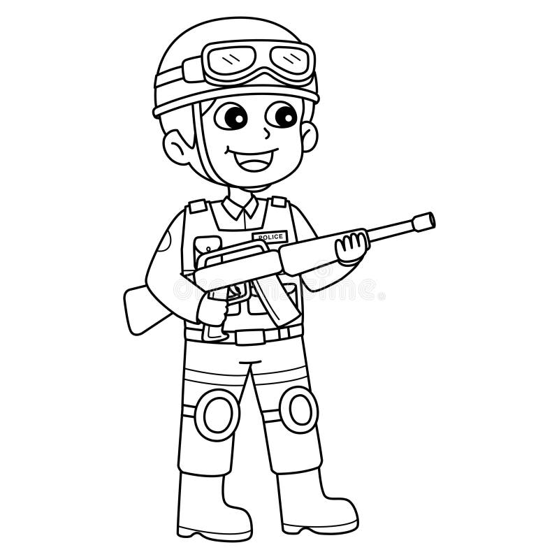 Policeman isolated coloring page for kids stock vector