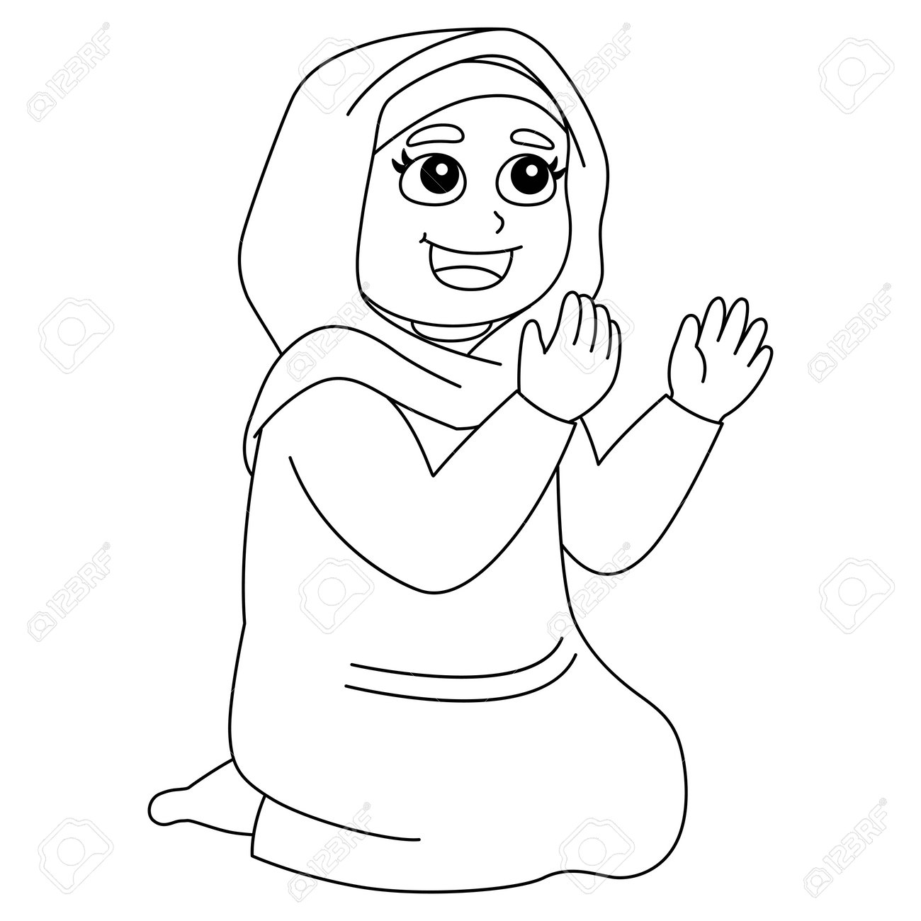 Ramadan muslim girl praying isolated coloring page royalty free svg cliparts vectors and stock illustration image