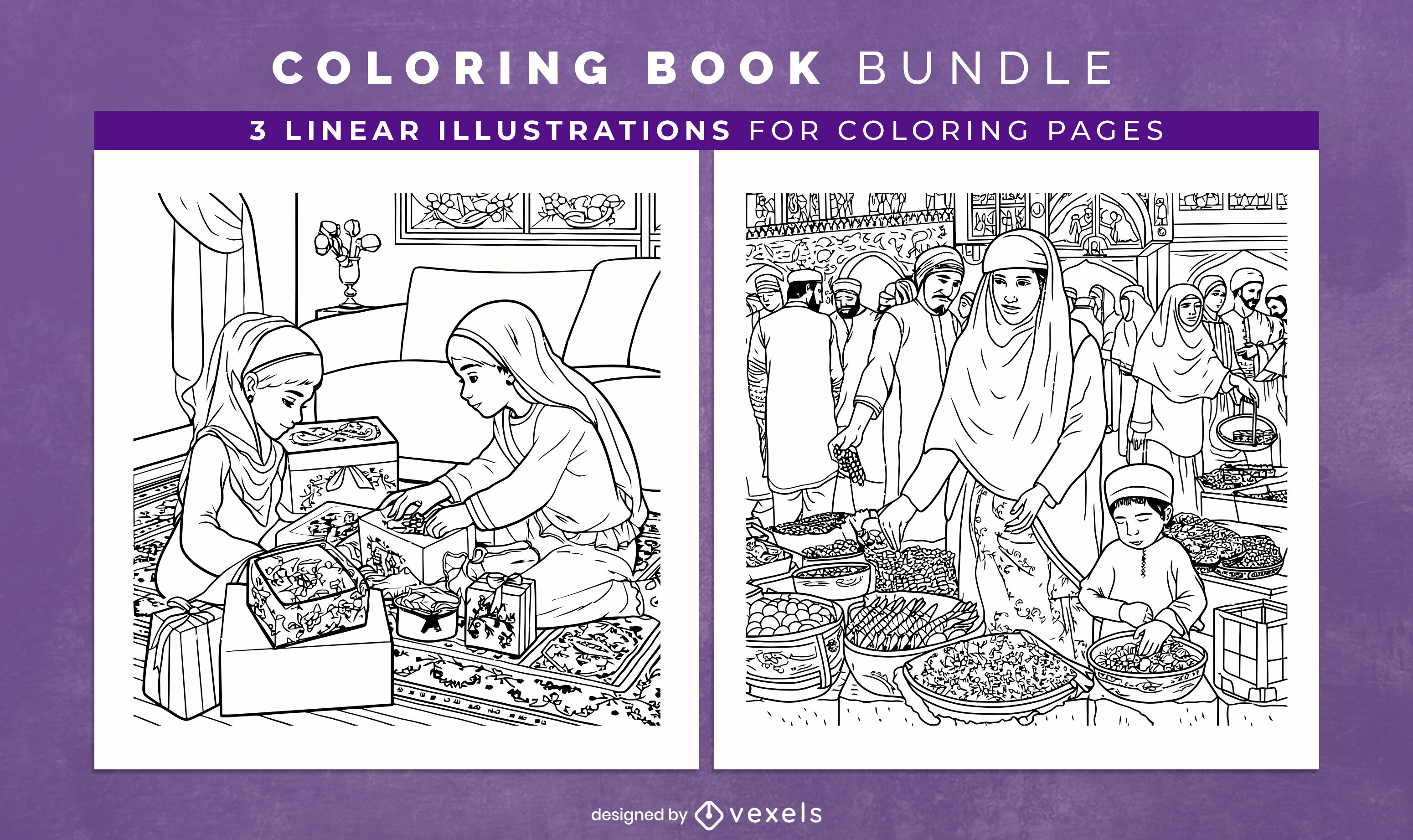 Muslim coloring book design pages vector download