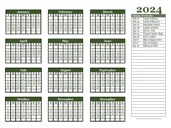Islamic festivals calendar template