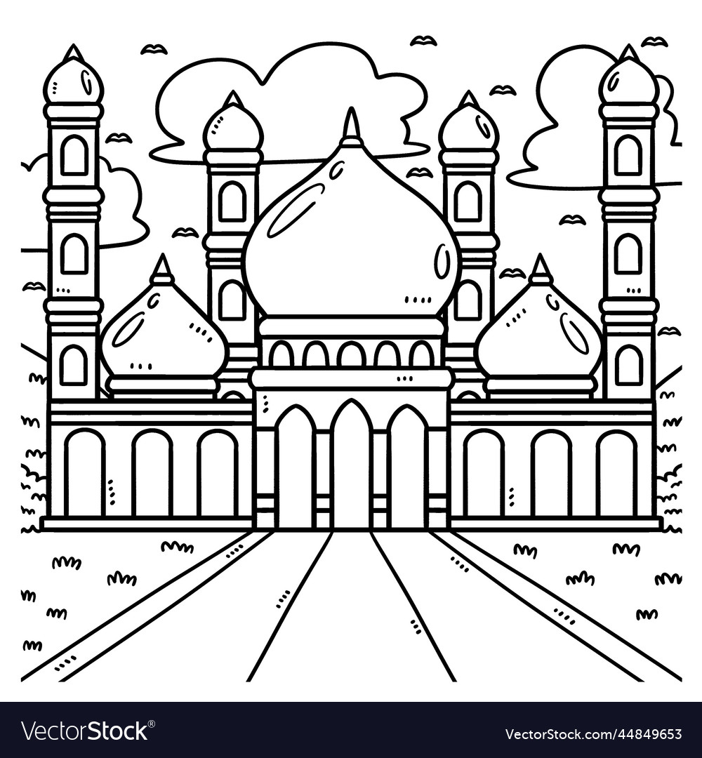 Ramadan mosque coloring page for kids royalty free vector