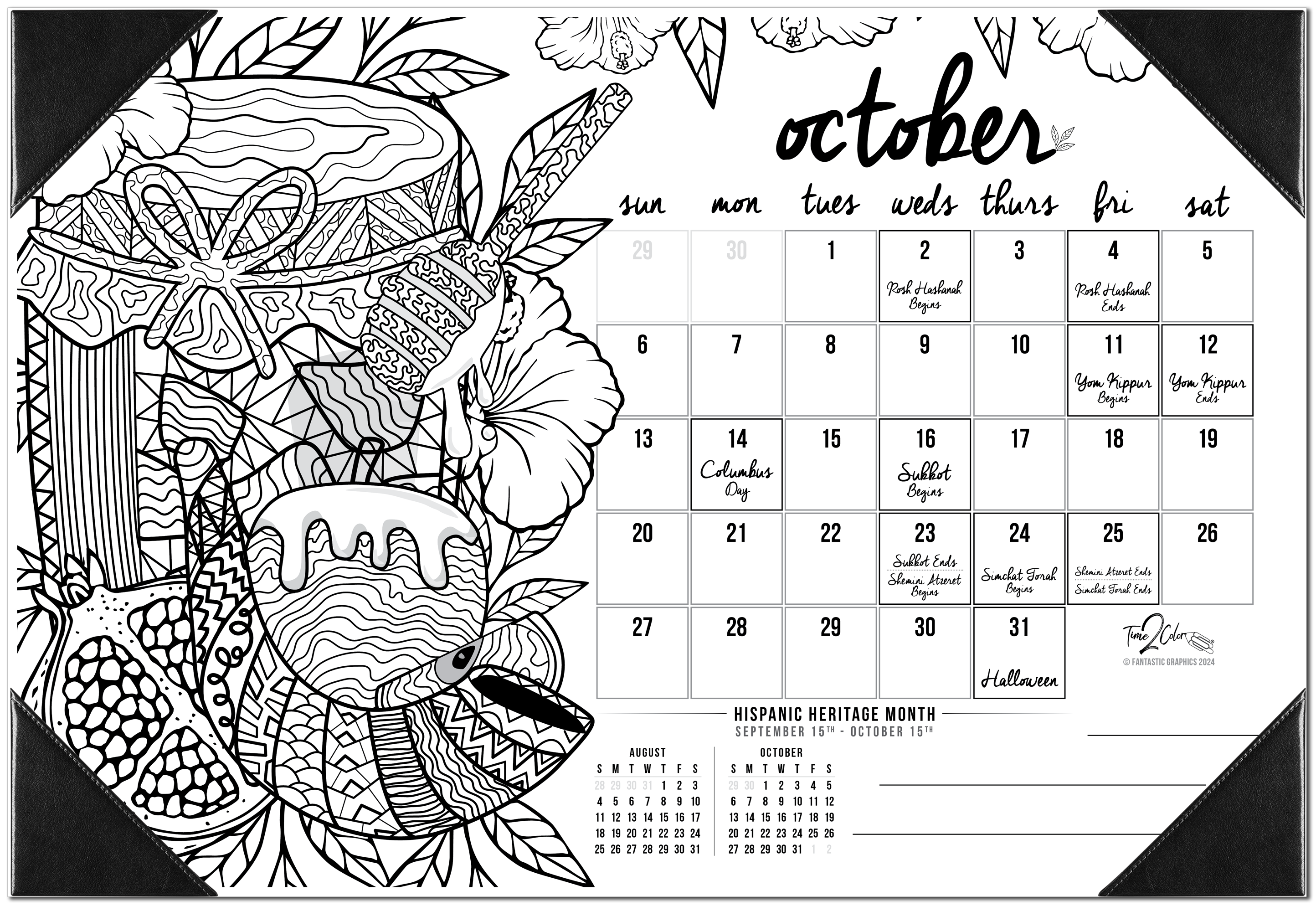 Hanukkah edition holiday theme desk blotter coloring calendar â calendars