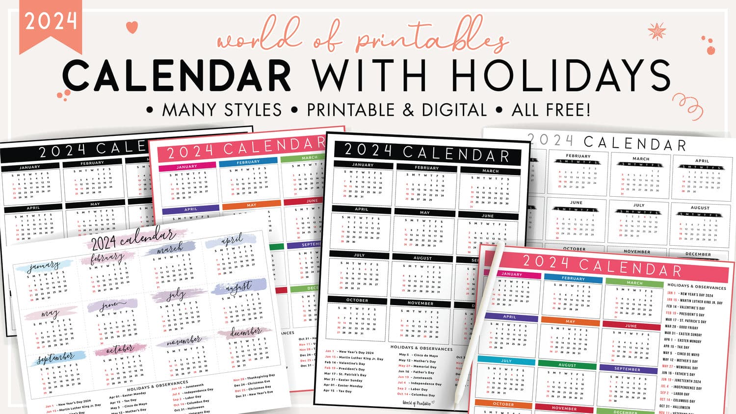 Calendar with holidays