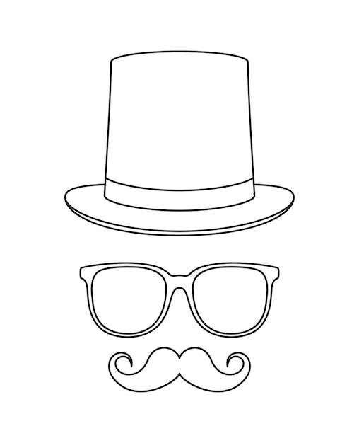 Premium vector coloring page with mustache hat and glasses for kids