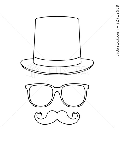 Coloring page with mustache hat and glasses