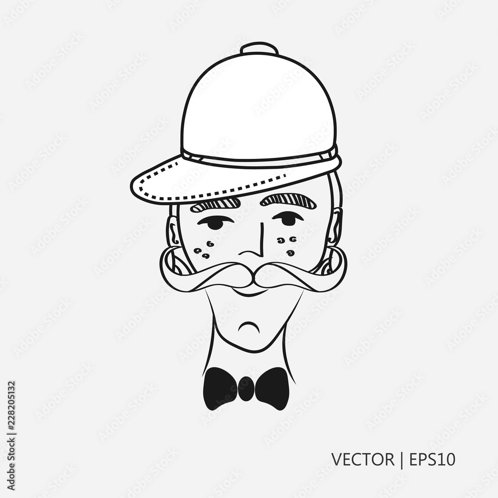 Vector illustration old man with a mustache gentleman in a jockey cap drawings for children coloring pages vector