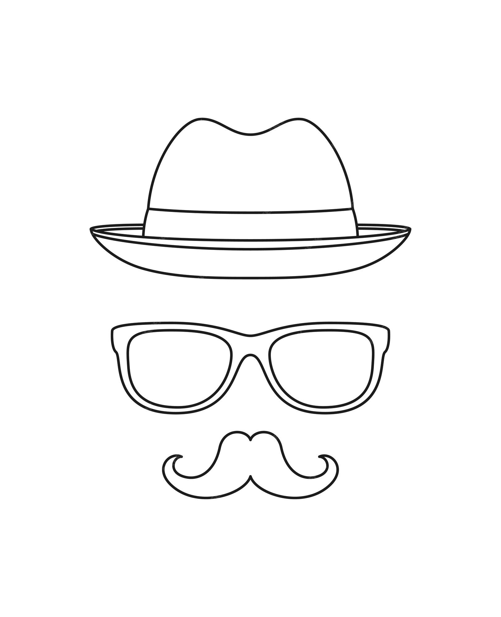 Premium vector coloring page with mustache hat and glasses for kids