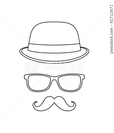 Coloring page with mustache hat and glasses