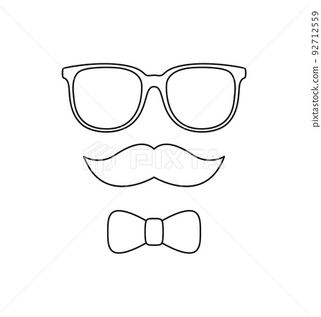 Coloring page with mustache bow tie and