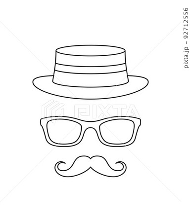 Coloring page with mustache hat and glassesãããããç æ