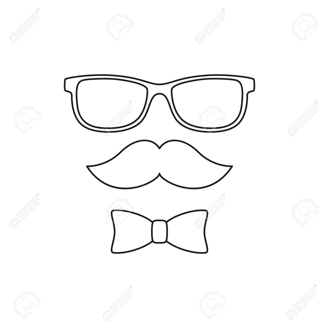 Coloring page with mustache bow tie and glasses for kids royalty free svg cliparts vectors and stock illustration image