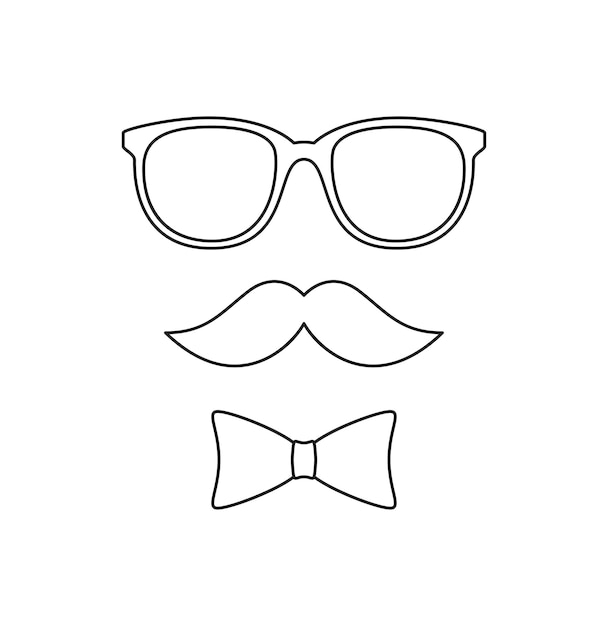 Premium vector coloring page with mustache bow tie and glasses for kids