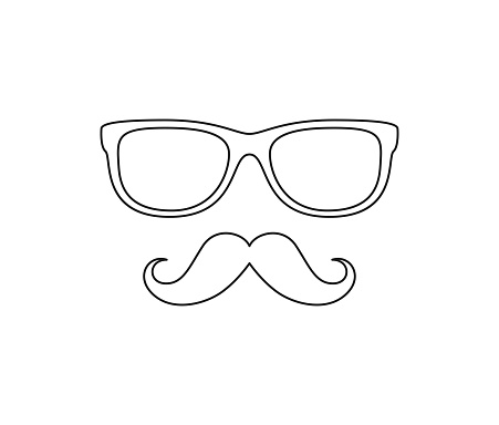 Coloring page with mustache and glasses for kids stock illustration