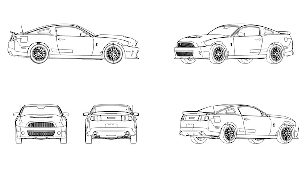 Premium vector a line drawing of a ford mustang with the front bumper removed