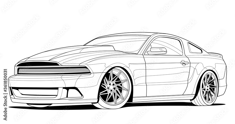 Coloring page vector line art for book and drawing illustration car black contour sketch illustrate isolated on white background high speed drive vehicle graphic element stroke without fill vector