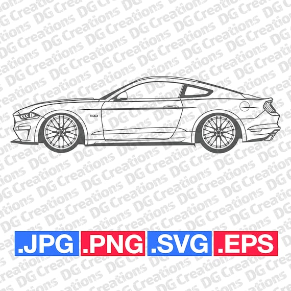 Ford mustang gt full sportscar car svg clip art graphic art instant download illustration car vector svg eps png jpg stencil automotive