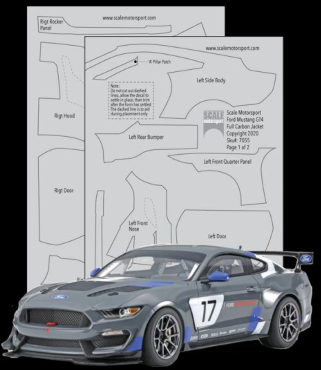 Ford mustang gt carbon fiber full jacket twill weave clear template decal set for tam scale motorsport