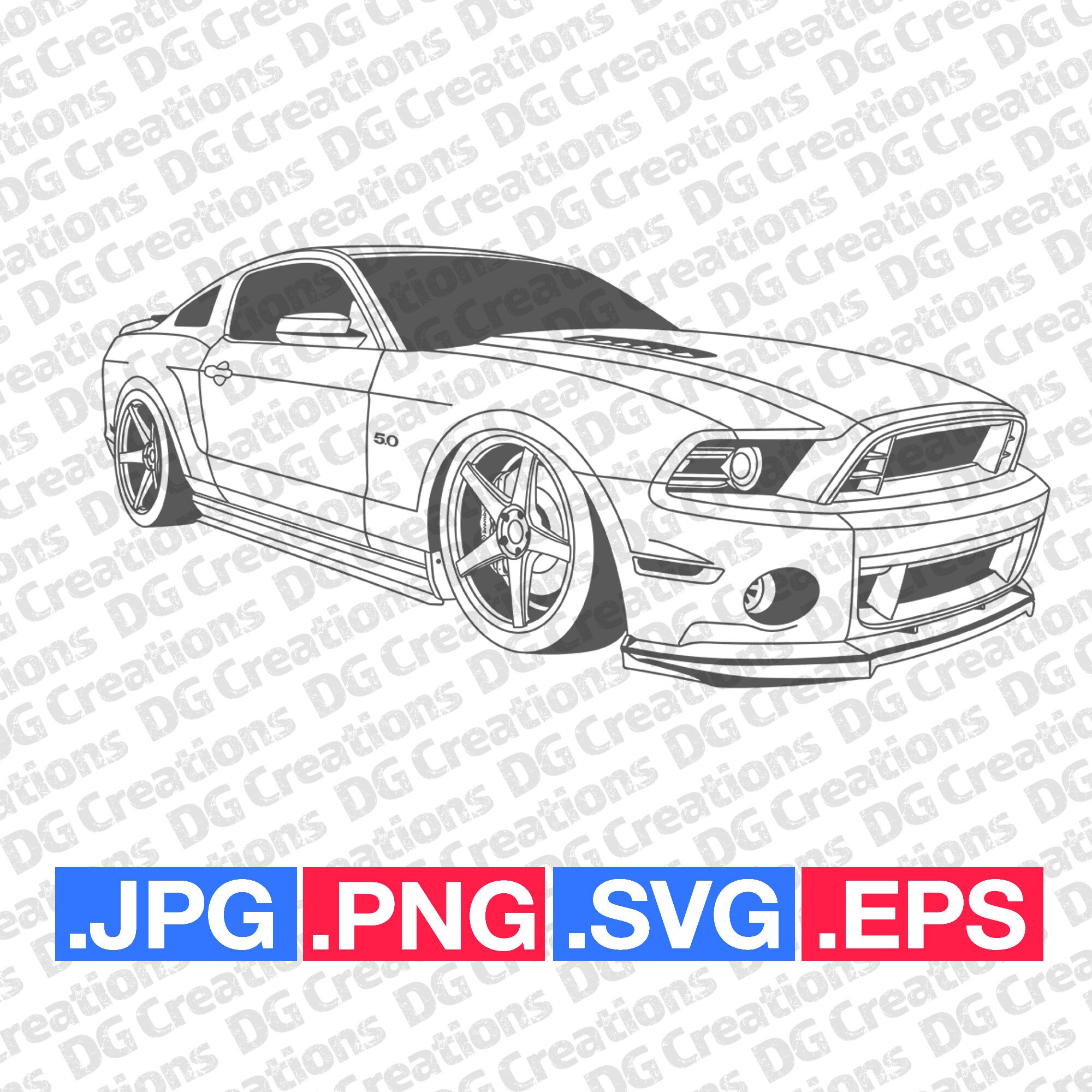 Ford mustang gt car svg clip art graphic art instant download illustration car vector svg eps png jpg stencil automotive file