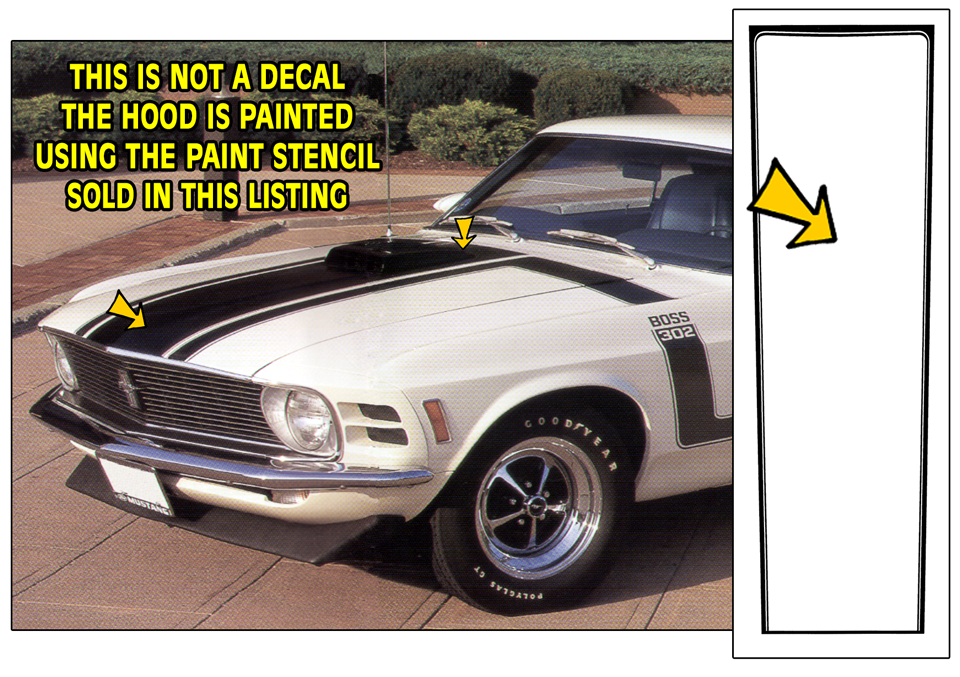 Boss mustang center hood paint stencil graphic express automotive graphics