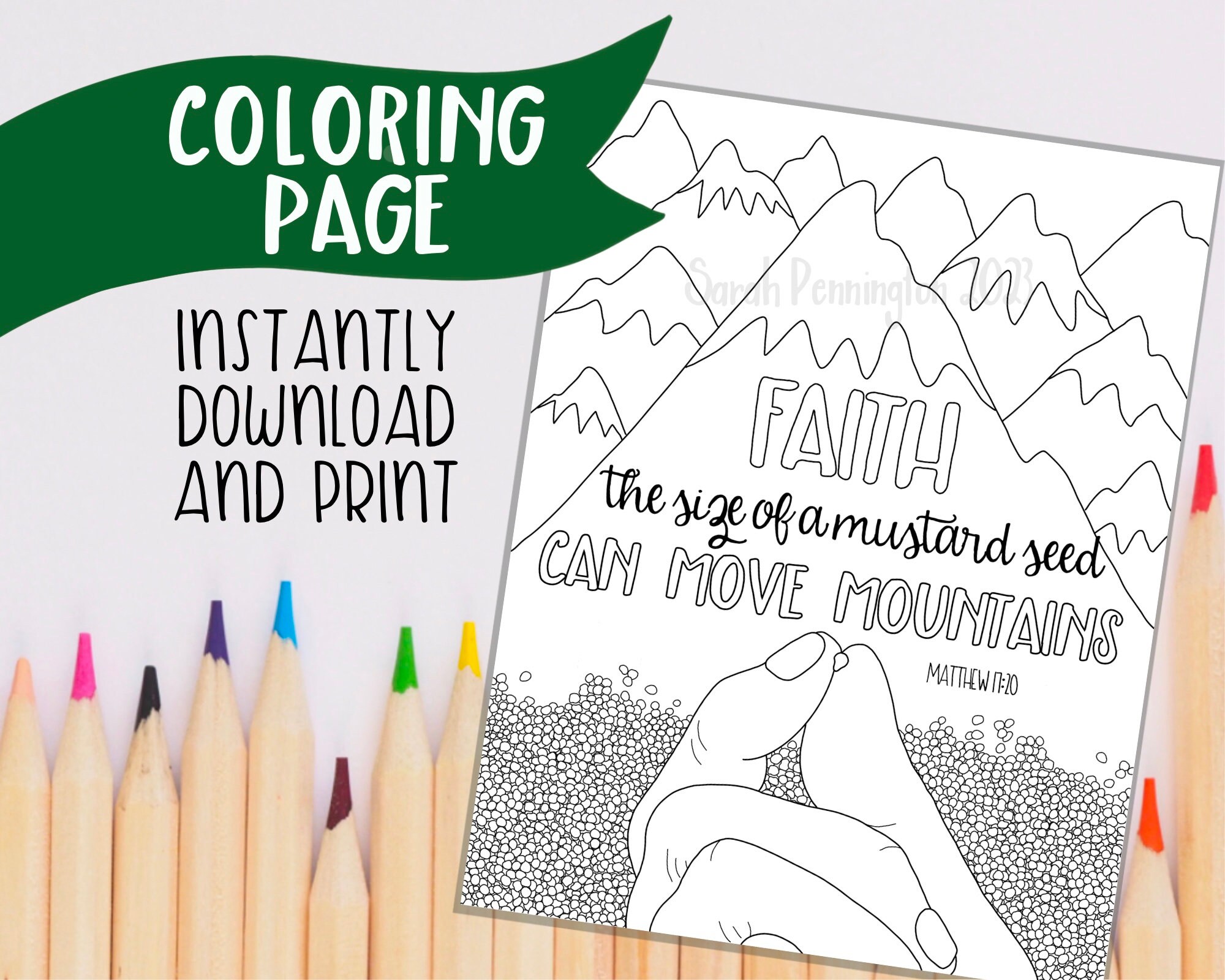 Faith can move mountains bible verse matthew printable coloring page instant download christian coloring homeschool bible study