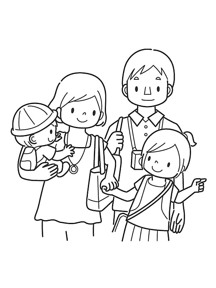 Parents taking their children to school coloring page
