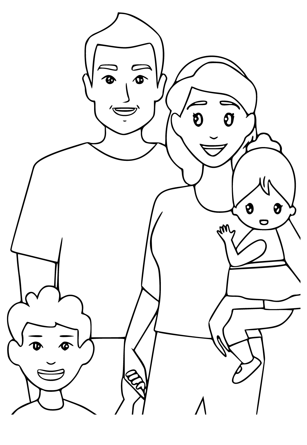 Free printable family happy coloring page for adults and kids