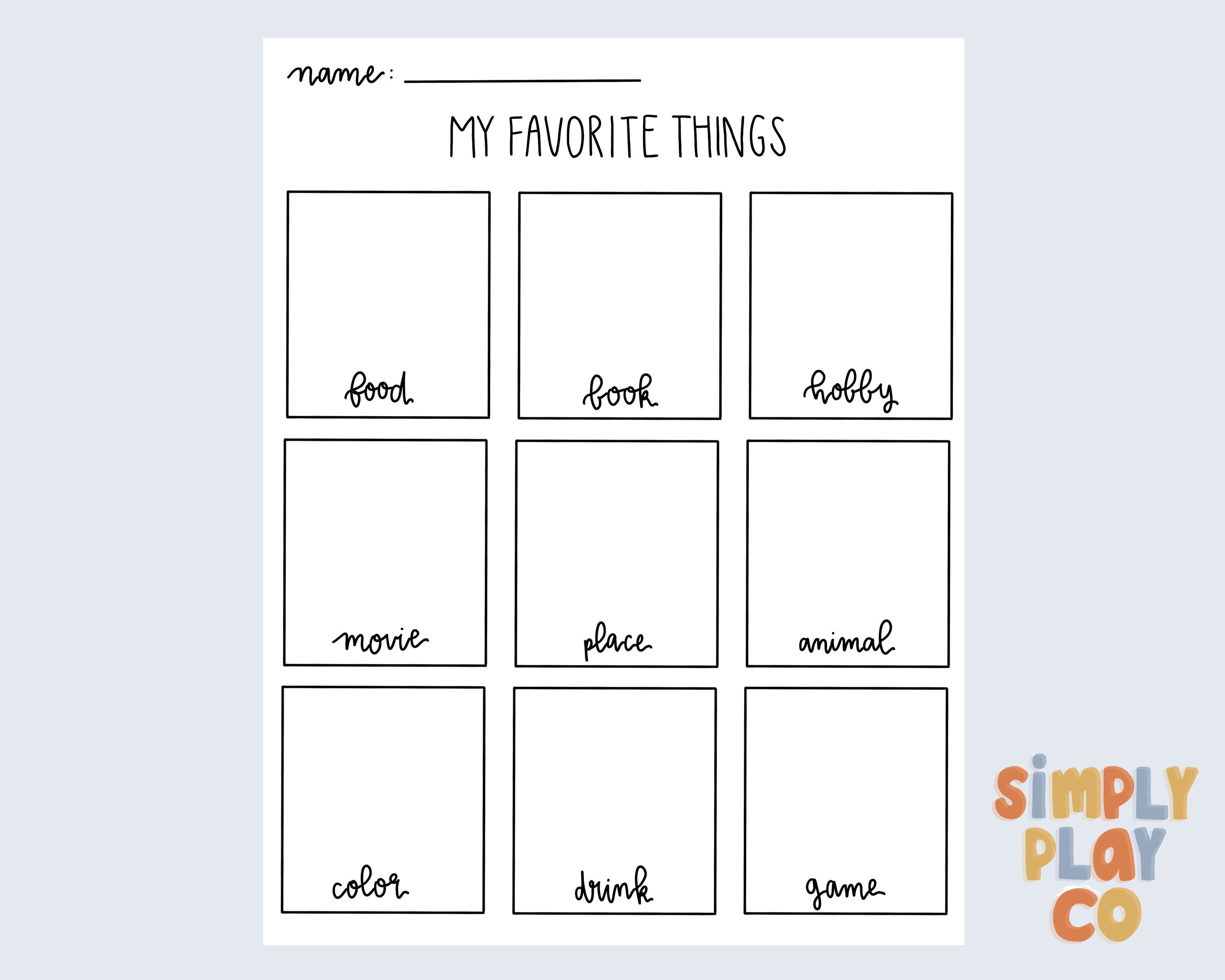 My favorite things printable online learning worksheet kids school activity hobbies and fun preschool and elementary kids worksheets