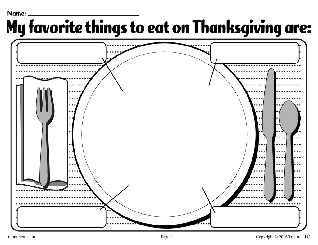 My favorite things to eat on thanksgiving printable worksheet â