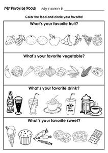 My favorite food worksheet for kindergarten