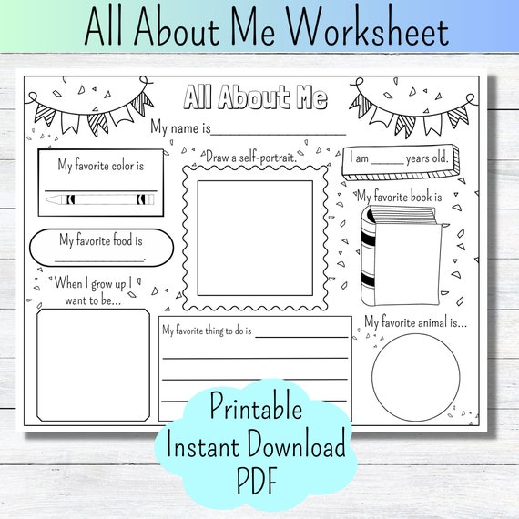 All about me printable homeschool page about me kid worksheet coloring page all about me activity sheet get to know me worksheet instant download