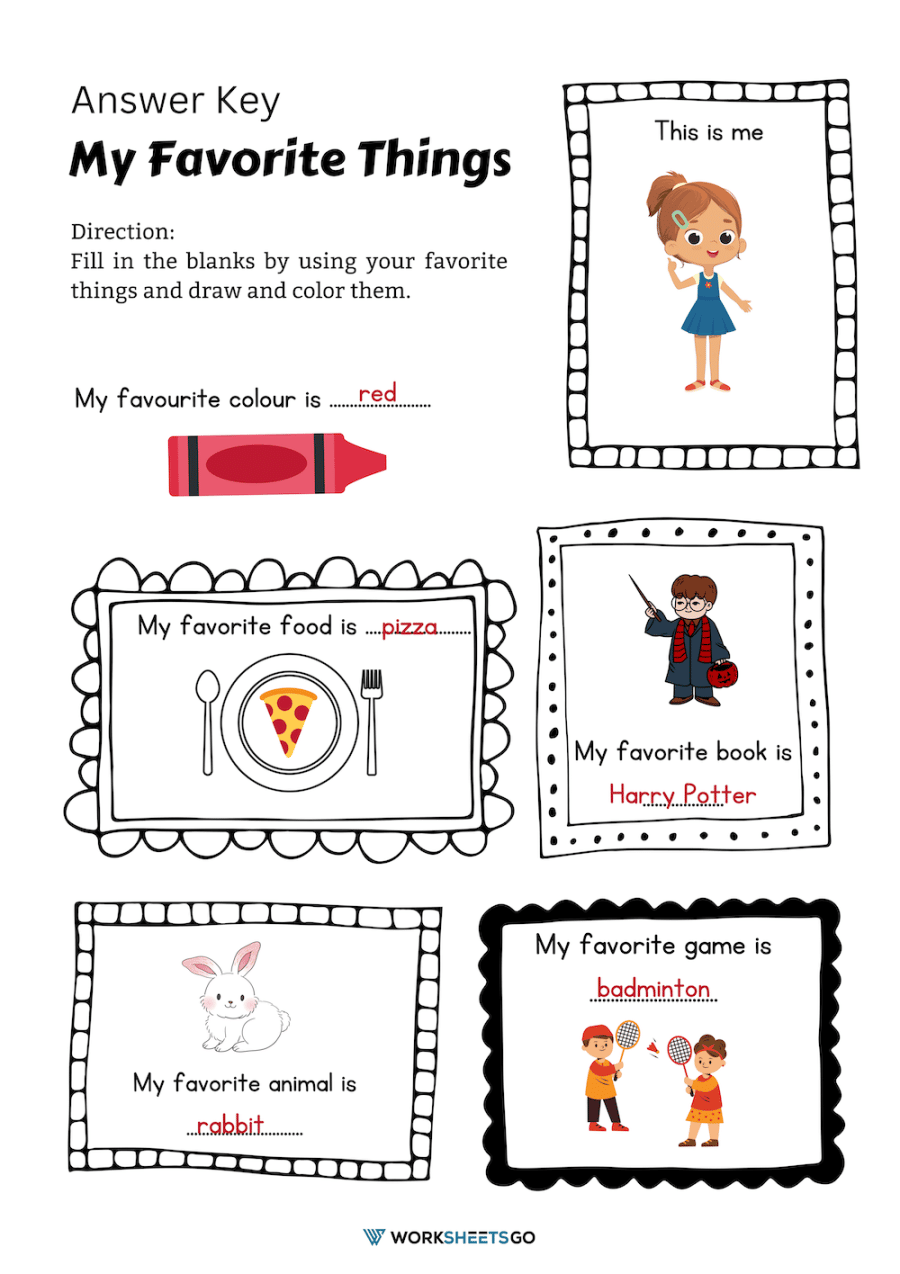 My favorite things worksheets