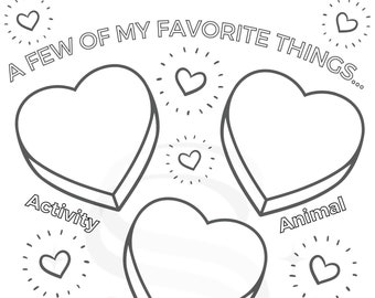 A few of my favorite things worksheet about me worksheet prek activity sheet coloring pages printable digital download